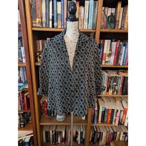 Lafayette 148 Blazer Lined Cardigan Jacket 3/4 Sleeve Black White Floral Size 8